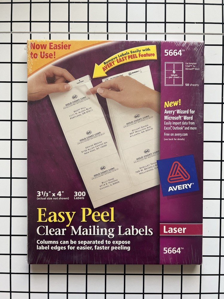 Avery 5664 Clear Address Shipping Label Laser Printer 3-1/3″x4″ 300 Ct Sealed