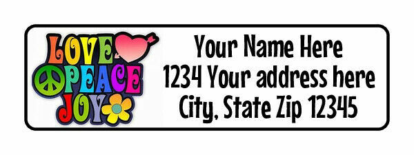 LOVE, PEACE, JOY Personalized Return Address Labels 1/2 in by 1 3/4 in