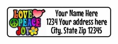 LOVE, PEACE, JOY Personalized Return Address Labels 1/2 in by 1 3/4 in