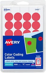 Avery 5466 Removable Round Labels 3/4″ Red 1008 Count Print & Write Stickers