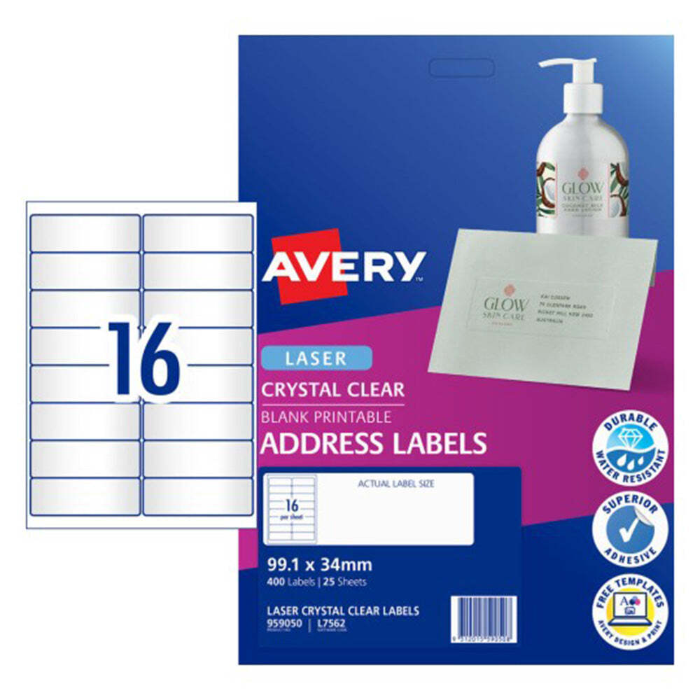 10 Sheets Avery Crystal Clear Address Durable Label 99X34Mm Size for Mailing