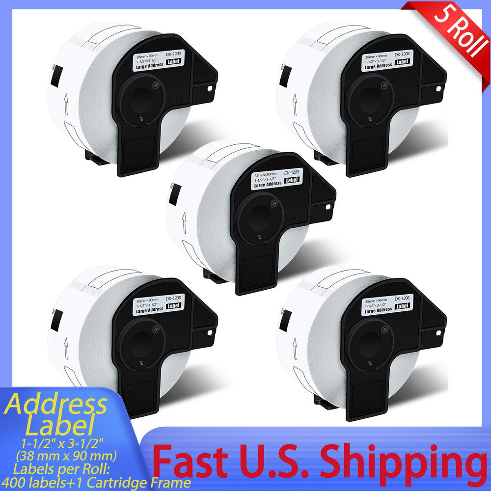 1-1/2″x3-1/2″(38 mm x 90 mm) DK-1208 Large Address 400 Labels for Brother x 5