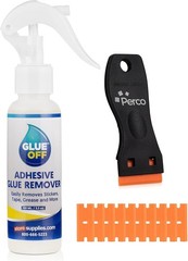 Glue Off Adhesive Sticker Remover 3.3 fl. oz & Scraper with Plastic Razor for…