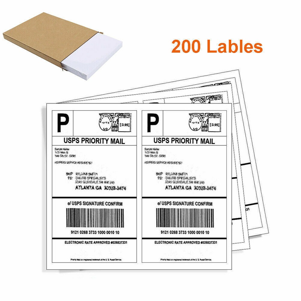 200 Half Sheet Shipping Labels 8.5×5.5 Self Adhesive Label 2 Per Sheet UPS