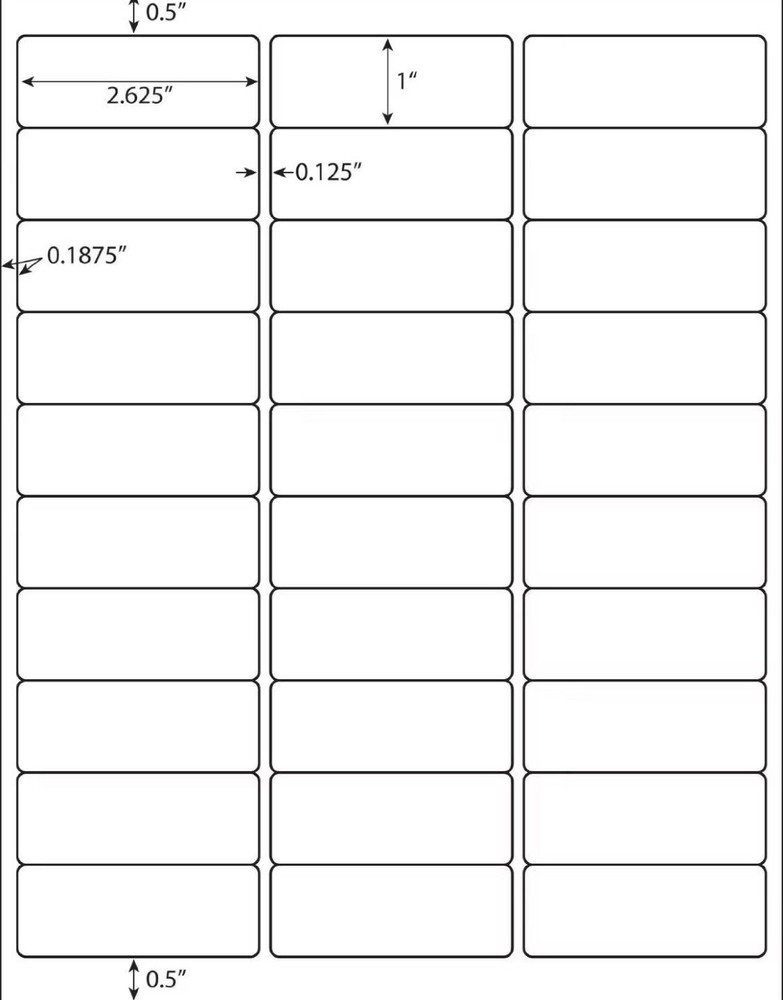 100 sheet 3000 labels Self-Adhesive for Laser & Inkjet 30 UP 1 x 2.63