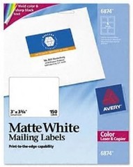 Avery 6874 Color-Printing Shipping Labels, 3 x 3-3/4, White, 150/Pack