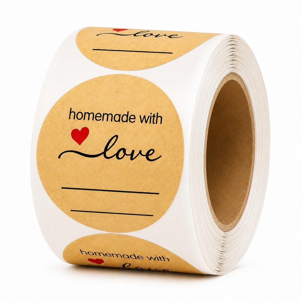 500 Kraft Canning Labels 2 Inch Round Sticker Labels, Homemade with Love Labe…