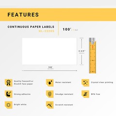 Non-OEM Fits BROTHER DK-2205 Continuous Labels – (2) Rolls of 100′ + (1) FRAME
