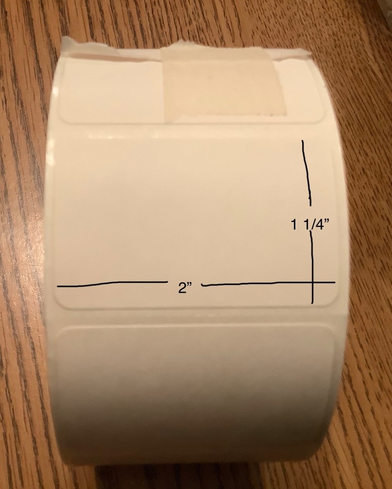 THERMAL TRANSFER LABEL, ROLL 1000, 2”x1 1/4, PERFORATED, 1” CORE, SELF-ADHESIVE