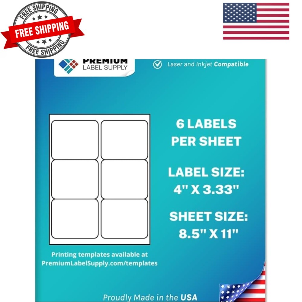 White Sticker FBA Labels – 4″ x 3.33″ – Laser/Inkjet Compatible – 6 per Sheet…
