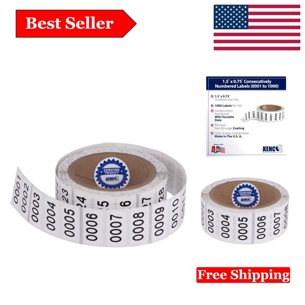Consecutively Numbered Labels – 1.5×0.75 Inches, 1,000 Roll