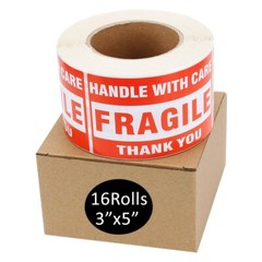 8000 Fragile Labels 3”x5” Handle With Care Thank You Red Warning Label 16 Roll