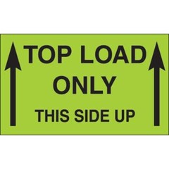 3 x 5″ “Top Load Only – This Side Up” Labels, Green 500/Roll