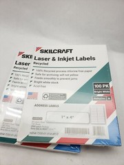LOT OF 2 Skilcraft 1″ x 4″ Bright White Recy Address Labels 2000 Laser Inkjet