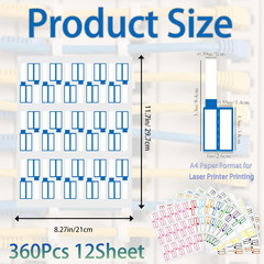 12 Sheet 360 Pcs Waterproof Cable Labels,Wire Label for Management,Color Bord…