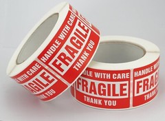4 Rolls/2000 Labels,handle With Care Fragile Thank You, Red Warning (2″ X 3″)