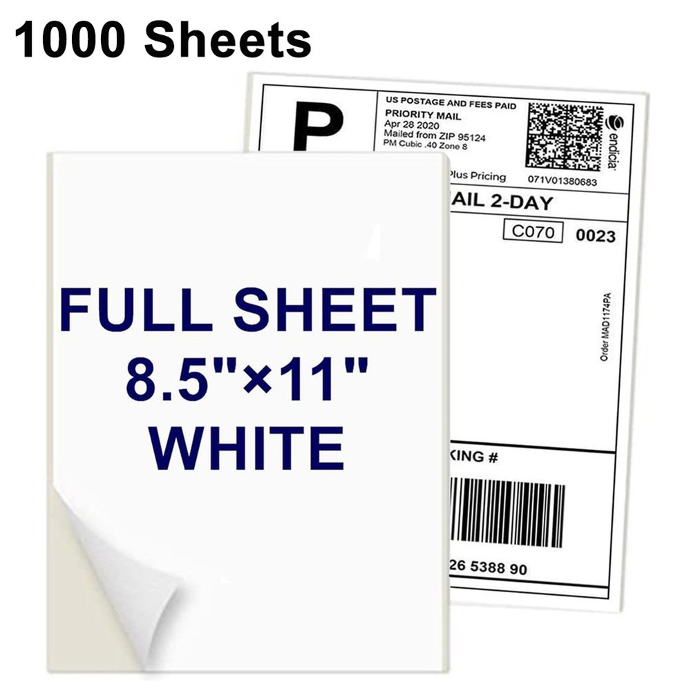 1000 Full Sheet 8.5×11 Shipping Label Self Adhesive Blank Paper for Laser Inkjet