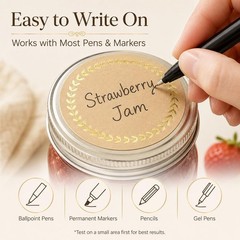 500 Kraft Canning Labels, 2 Inch round Sticker Labels, Gold Foil Labels for Jars