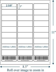 60000 Label ( 2000 Sheets ) 1″ x 2 5/8″ Shipping Adhesive Labels 2.625 x 1 30 UP