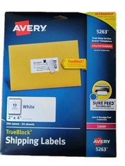 250 Labels Avery 2″ x 4″ TrueBlock Shipping Labels White Laser, 5263-Sealed NEW