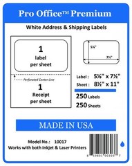 Premium Shipping Labels w/ Receipt Self Adhesive Half Sheet PRO OFFICE