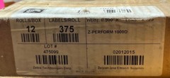 ZEBRA #LD-S4YQ7G Zebra Eltron Label Rolls 375 Labels Per Roll Z-Perform 1000D