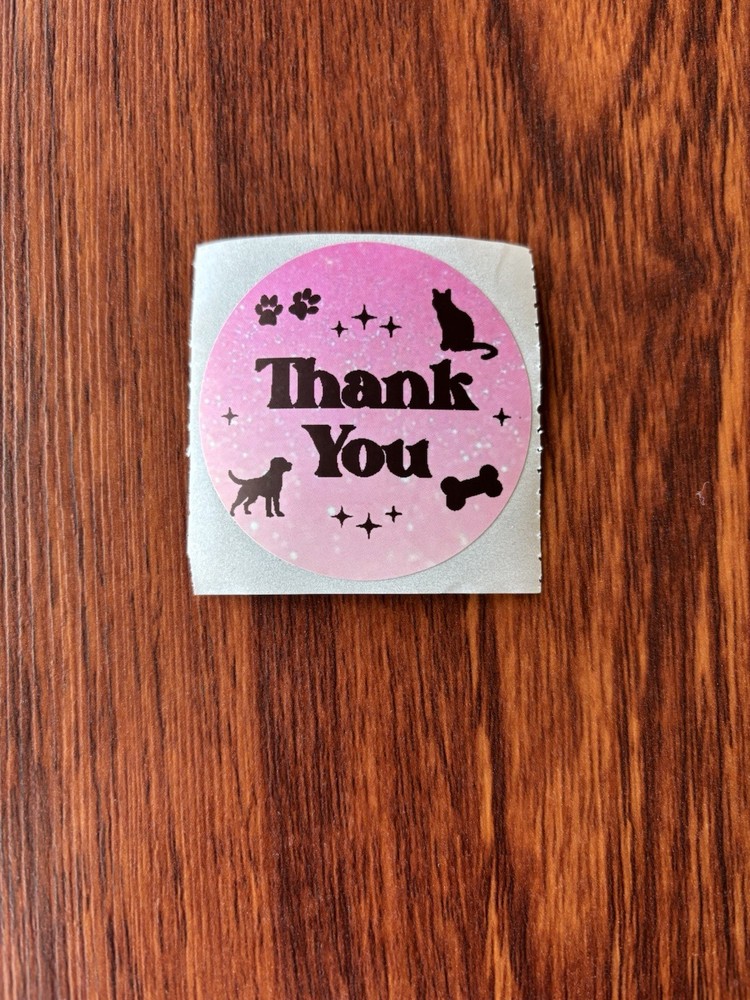 Pink Sparkle 2 inch Thank You Stickers Animal Theme 50pc