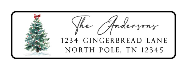 400 Holiday Tree Personalized Return Address Labels. 1/2 inch by 1 3/4 inch