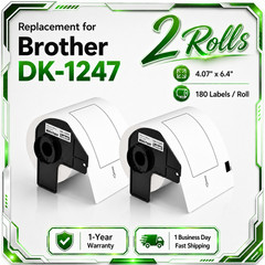 2Rolls Fit Brother DK-1247 4.07 in x 6.4 in Shipping Label Use with QL Printer