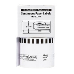 Non-OEM Fits BROTHER DK-2205 REMOVABLE Labels – (2) Rolls of 100′ + (1) FRAME