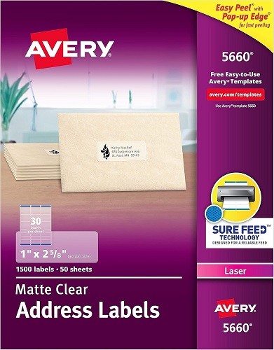 Clear Easy Peel(R) Address 1×2-5/8in labels 1500/BX – 1EA