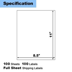 100 Sheets 8.5×11 Inch Full Sheet Label Sticker Paper Printable White Paper