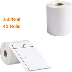 4X6 Thermal Labels, 40 Rolls Thermal Printer Labels, 250 Labels/Roll, 1” Core,