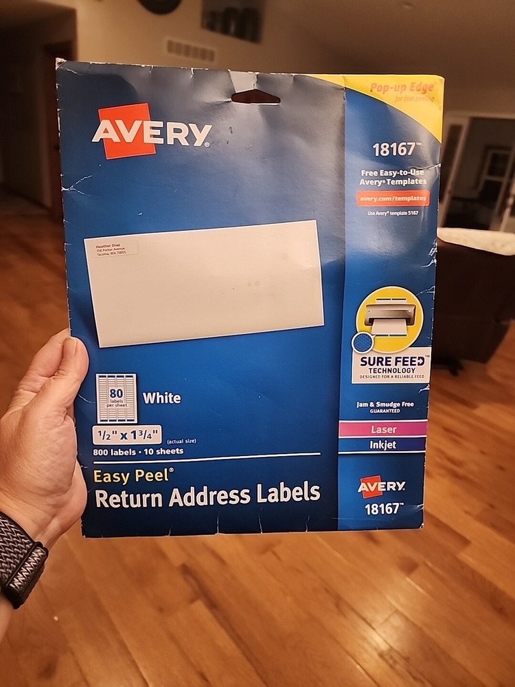 Avery Printable Return Address Labels w/ Sure Feed, 0.5″ x 1.75″, White, 800 ct