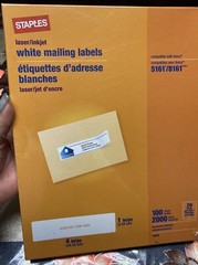 Staples White Mailing Labels Laser Printers 1 x 4Inch 100 Sheets 2000