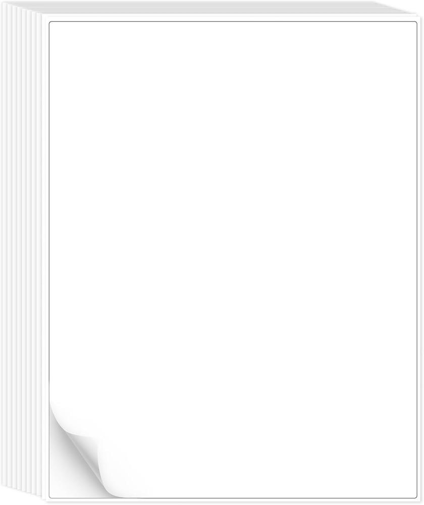 30 Printable White Sticker Paper Full Sheet Label, Matte, 8.5″ X 11″ for Laser &