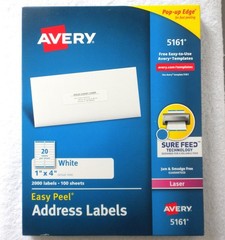 AVERY 5161 WHITE ADHESIVE 2000 LASER EASY PEEL JAM FREE ADDRESS LABELS 4″X1″ NEW