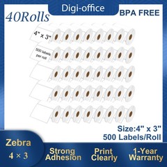 40 Rolls 500 Labels 4X3 Direct Thermal for Zebra LP 2442 LP 2844 Eltron ZP450