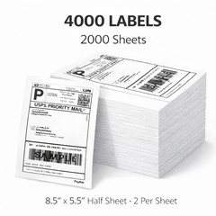 4000 Shipping Labels Half Sheet 8.5 x 5.5 Self Adhesive 2000 Sheets Inkjet Laser