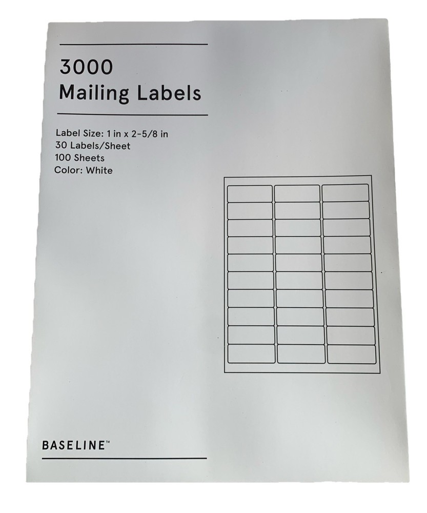 Baseline 3000 Blank Address Mailing Labels 1″ x 2-5/8″ 30 Labels per Sheet White