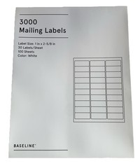 Baseline 3000 Blank Address Mailing Labels 1″ x 2-5/8″ 30 Labels per Sheet White