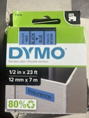 5 Pk) Dymo 45016 Continuous Label Roll D1 Cartridge: 1/2in x 23 ft, Blk on Blue