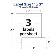 Multi-Use Removable Labels, 1 x 3, White, Non-Printable, 72 Blank Labels Tota…