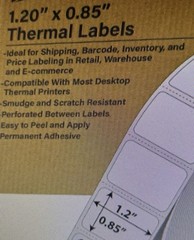 1.2″ X .85″ Thermal White Labels 6 Rolls Zebra Part No 10010037 Z-Select 4000D