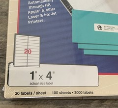 Avery® Address Labels for Laser Printers 5161®,1″ x 4″, 100 Sheets 2000 Labels.