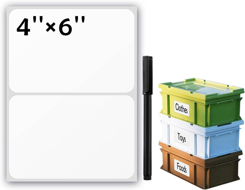 100Pcs Large White Labels for Storage Bins,6X4 Inch Removable Labels,No Residue