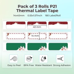 Genuine P21 Label Maker Tape 14x40mm 0.55×1.57in 3-Roll Christmas Theme