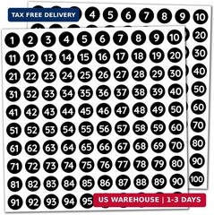 25 Sheets, 1-100 Number Stickers Labels – 0.4″ Round, Black, Pack of 2500