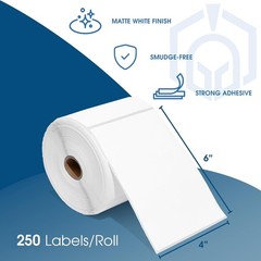 4″ X 6″ Direct Thermal Labels 2500 Count, 10 Rolls – Printable Postage 4X6 Sh…