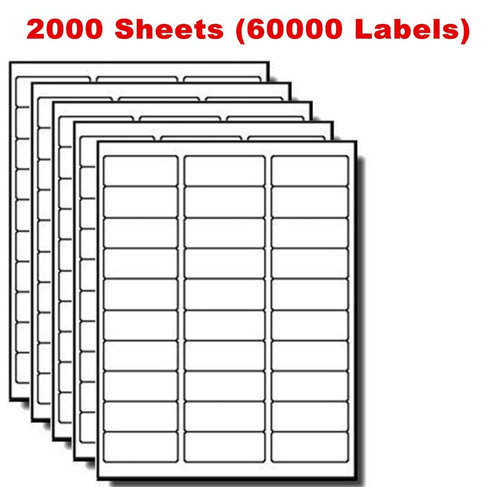 1 x 2 5/8 60000 Labels Address Blank Laser Ink Jet Mailing Adhesive 2.625″ x 1″